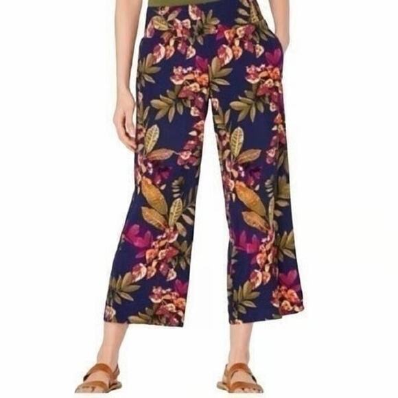 J. Jill Pants - J. Jill Wide Leg Cropped Floral Smocked Pull on Pants M Tropical Vacation Resort